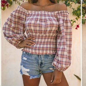Plaid off shoulder top
